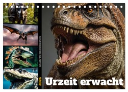 Cover-Bild zum Titel 'Urzeit erwacht - Ein Jahr mit den Dinosauriern (Tischkalender 2026 DIN A5 quer), CALVENDO Monatskalender' von 'Claudia Schimmack'