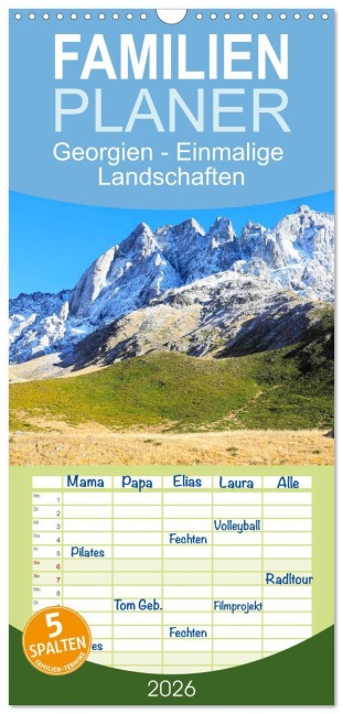 Familienplaner 2026 - Georgien - Einmalige Landschaften mit 5 Spalten (Wandkalender, 21 x 45 cm) CALVENDO - Sf Sf