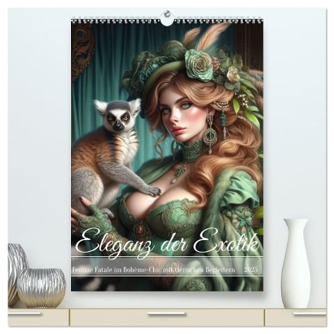 Eleganz der Exotik - Femme Fatale im Bohème-Chic mit tierischen Begleitern (hochwertiger Premium Wandkalender 2025 DIN A2 hoch), Kunstdruck in Hochglanz - Fotodesign Verena Scholze