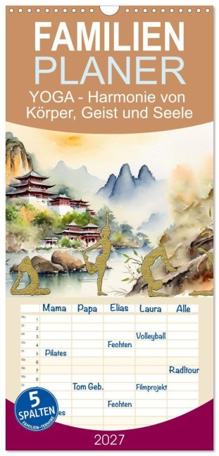 Familienplaner 2027 - YOGA - Harmonie von Körper, Geist und Seele mit 5 Spalten (Wandkalender, 21 x 45 cm) CALVENDO - Claudia Kleemann