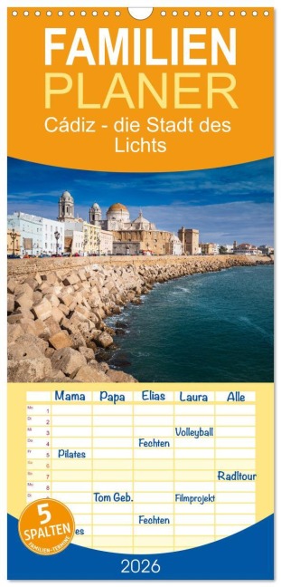 Familienplaner 2026 - Cádiz - die Stadt des Lichts mit 5 Spalten (Wandkalender, 21 x 45 cm) CALVENDO - Val Thoermer