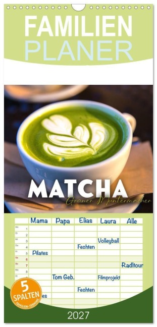 Familienplaner 2027 - Matcha - Grüner Muntermacher mit 5 Spalten (Wandkalender, 21 x 45 cm) CALVENDO - Sf