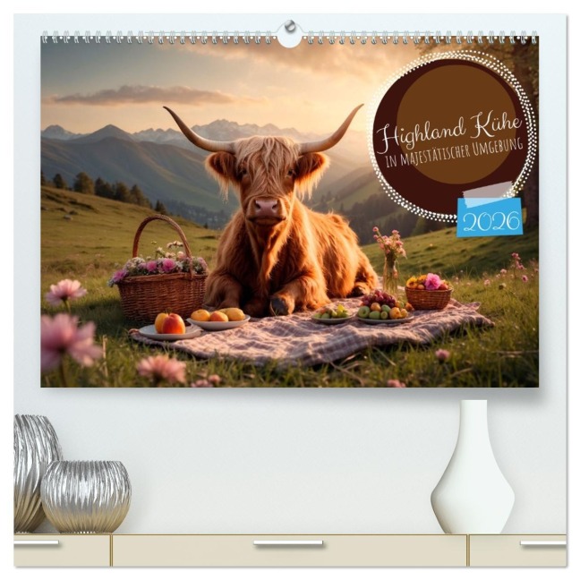 Highland Kühe (hochwertiger Premium Wandkalender 2026 DIN A2 quer), Kunstdruck in Hochglanz - Heidi Spiegler
