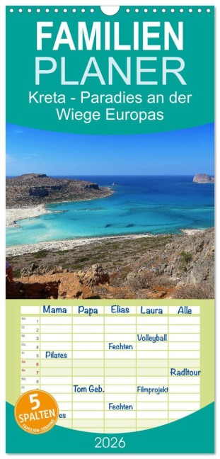 Familienplaner 2026 - Kreta - Paradies an der Wiege Europas mit 5 Spalten (Wandkalender, 21 x 45 cm) CALVENDO - Cristina Wilson Kunstmotivation Gbr