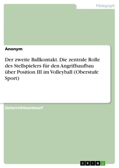 Der zweite Ballkontakt. Die zentrale Rolle des Stellspielers für den Angriffsaufbau über Position III im Volleyball (Oberstufe Sport) - Anonymous