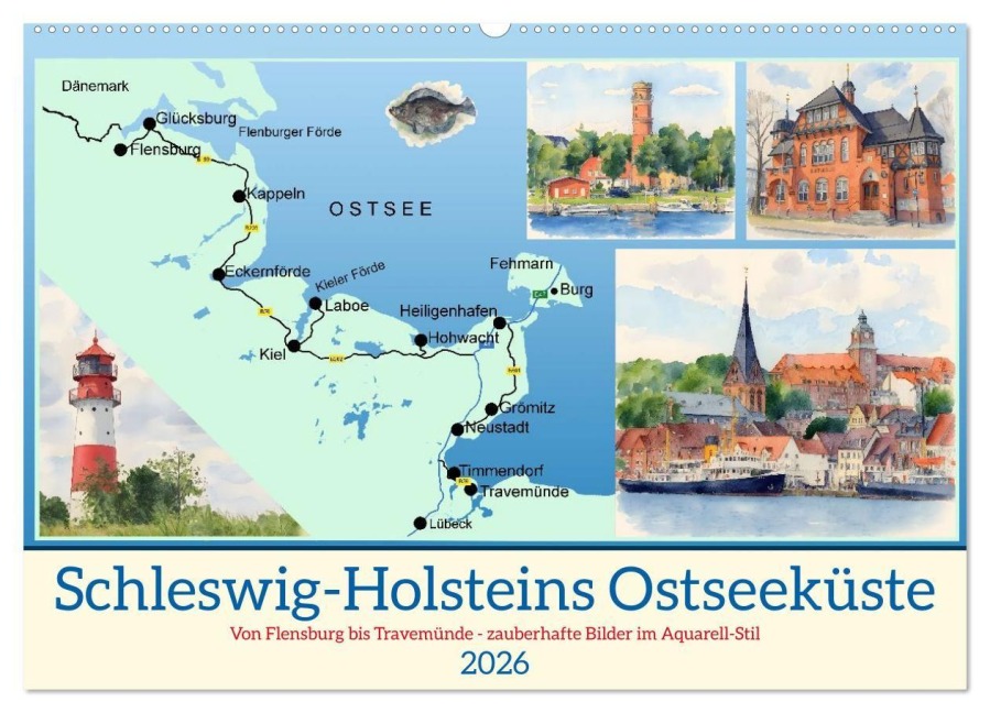 Schleswig-Holsteins Ostseeküste (Wandkalender 2026 DIN A2 quer), CALVENDO Monatskalender - Claudia Kleemann
