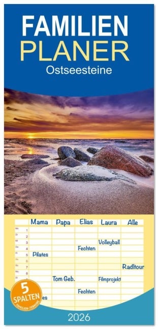 Familienplaner 2026 - Ostseesteine mit 5 Spalten (Wandkalender, 21 x 45 cm) CALVENDO - Stefan Dinse