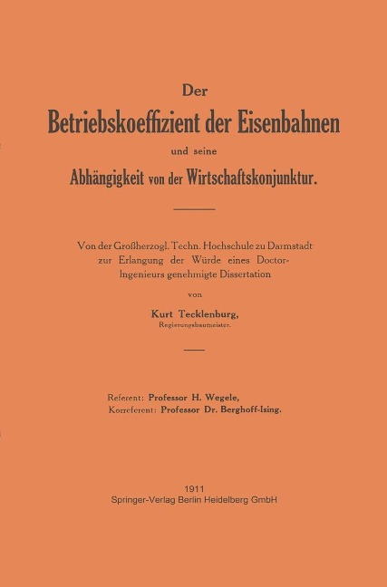 Der Betriebskoeffizient der Eisenbahnen und seine Abhängigkeit von der Wirtschaftskonjunktur - Tecklenburg Tecklenburg