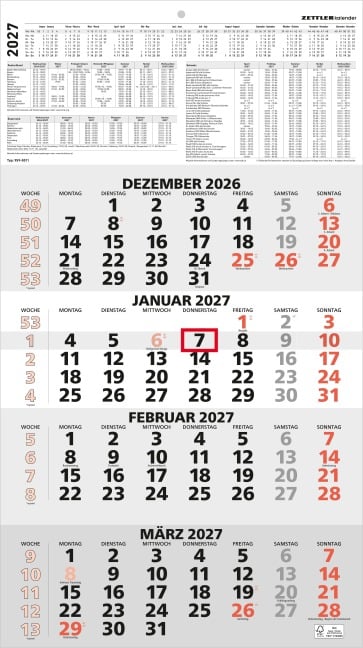 4-Monatskalender rot 2027 - 