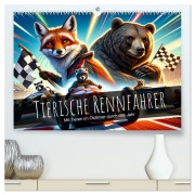 Cover-Bild zum Titel 'Tierische Rennfahrer - Mit Tieren im Oldtimer durch das Jahr (hochwertiger Premium Wandkalender 2026 DIN A2 quer), Kunstdruck in Hochglanz' von ''