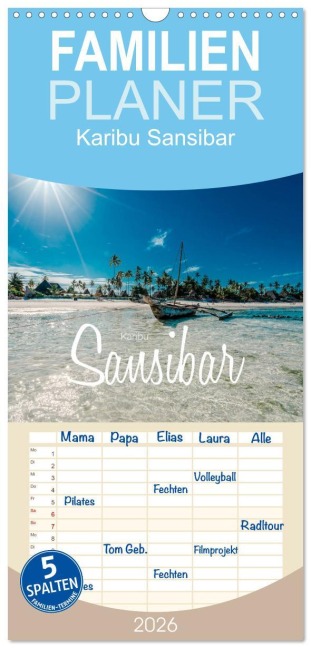 Familienplaner 2026 - Karibu Sansibar mit 5 Spalten (Wandkalender, 21 x 45 cm) CALVENDO - Stefan Becker