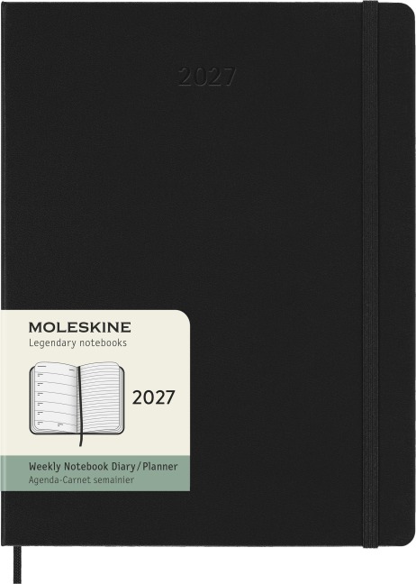 Moleskine 12 Monate Wochen Notizkaledner 2027, XL, 1 Wo = 1 Seite, rechts linierte Seite, fester Einband, Schwarz - 