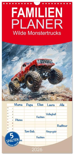 Familienplaner 2026 - Wilde Monstertrucks mit 5 Spalten (Wandkalender, 21 x 45 cm) CALVENDO - Kerstin Waurick