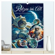 Cover-Bild zum Titel 'Katzen im All - Katzenastronauten im Kosmos (hochwertiger Premium Wandkalender 2026 DIN A2 hoch), Kunstdruck in Hochglanz' von 'Anja Frost'