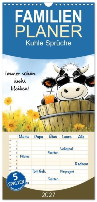 Familienplaner 2027 - Kuhle Sprüche mit 5 Spalten (Wandkalender, 21 x 45 cm) CALVENDO - Sabine Löwer