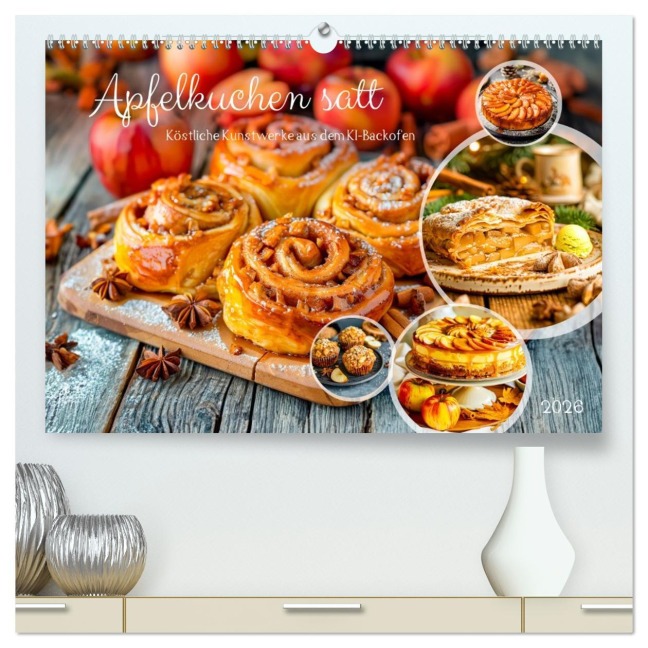 Apfelkuchen satt - Köstliche Kunstwerke aus dem KI-Backofen (hochwertiger Premium Wandkalender 2026 DIN A2 quer), Kunstdruck in Hochglanz - Anja Frost