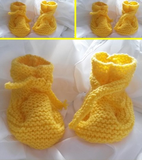 Strickanleitung Babyschuhe Gelb- ohne Nadelspiel - Kerstin Münchehofe