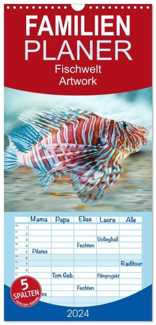 Familienplaner 2027 - Fischwelt - Artwork mit 5 Spalten (Wandkalender, 21 x 45 cm) CALVENDO - Liselotte Brunner-Klaus