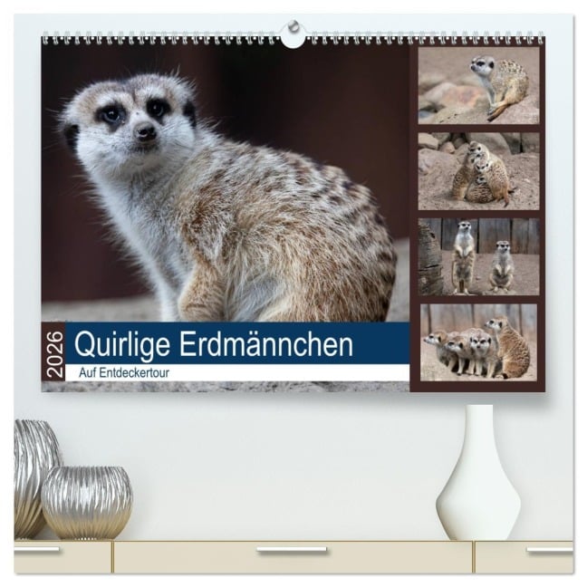 Quirlige Erdmännchen (hochwertiger Premium Wandkalender 2026 DIN A2 quer), Kunstdruck in Hochglanz - Manuela Falke