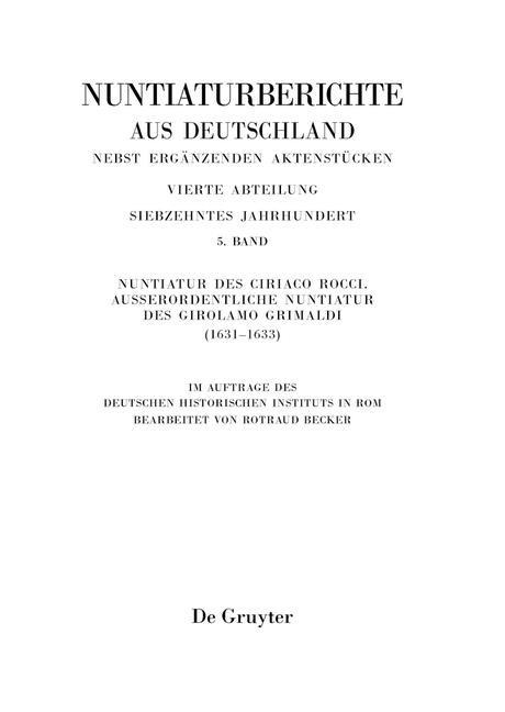 Nuntiatur des Ciriaco Rocci. Ausserordentliche Nuntiatur des Girolamo Grimaldi (1631-1633) - 