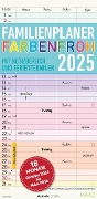 Familienplaner Farbenfroh mit 4 Spalten für 18 Monate 2025 - Familien-Timer 22x45 cm - Offset-Papier - mit Ferienterminen - Wand-Planer - Alpha Edition - 