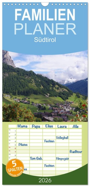 Familienplaner 2026 - Südtirol 2026 mit 5 Spalten (Wandkalender, 21 x 45 cm) CALVENDO - Thilo Seidel