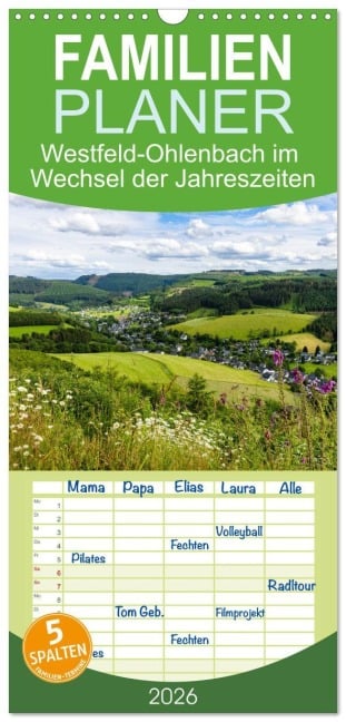 Familienplaner 2026 - Westfeld-Ohlenbach im Wechsel der Jahreszeiten mit 5 Spalten (Wandkalender, 21 x 45 cm) CALVENDO - Heidi Bücker
