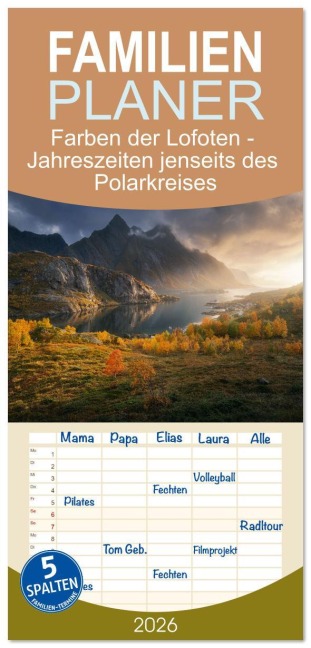 Familienplaner 2026 - Farben der Lofoten - Jahreszeiten jenseits des Polarkreises mit 5 Spalten (Wandkalender, 21 x 45 cm) CALVENDO - Stefan L. Beyer