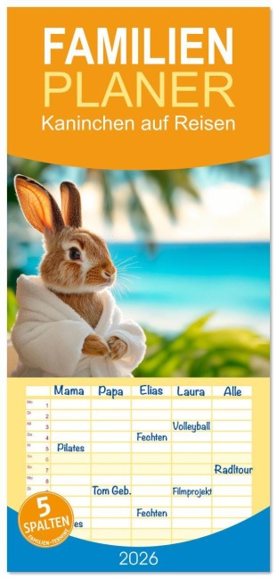 Familienplaner 2026 - Kaninchen auf Reisen mit 5 Spalten (Wandkalender, 21 x 45 cm) CALVENDO - Melanie Viola