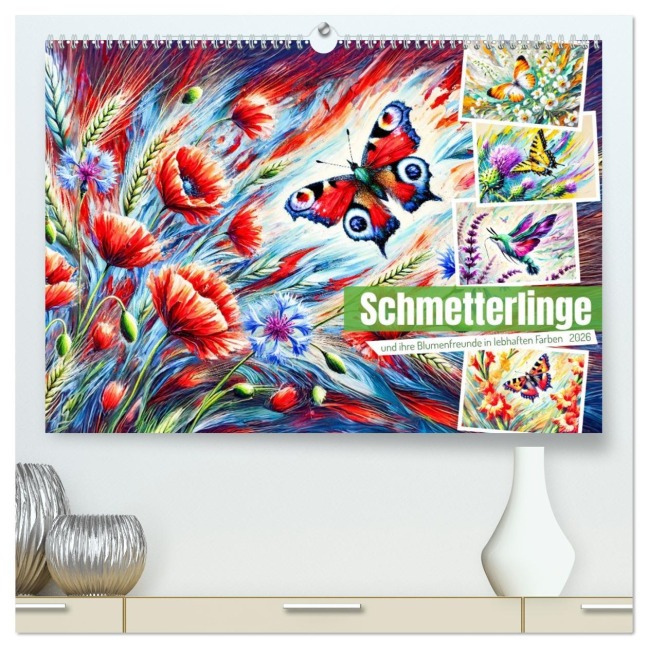 Schmetterlinge und ihre Blumenfreunde in lebhaften Farben (hochwertiger Premium Wandkalender 2026 DIN A2 quer), Kunstdruck in Hochglanz - Anja Frost