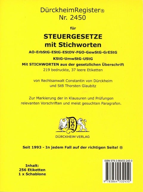 DürckheimRegister® STEUERGESETZE mit Stichworten (2023) - 