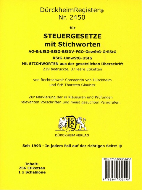 DürckheimRegister® 2450 STEUERGESETZE mit Stichworten (2024) - 