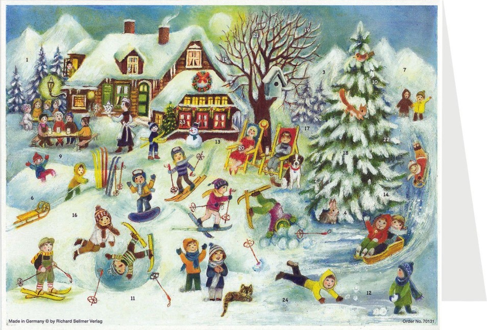 Postkarten-Adventskalender "Skihütte" - E. Nerger