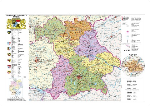 Bayern politisch mit Postleitzahlen - 