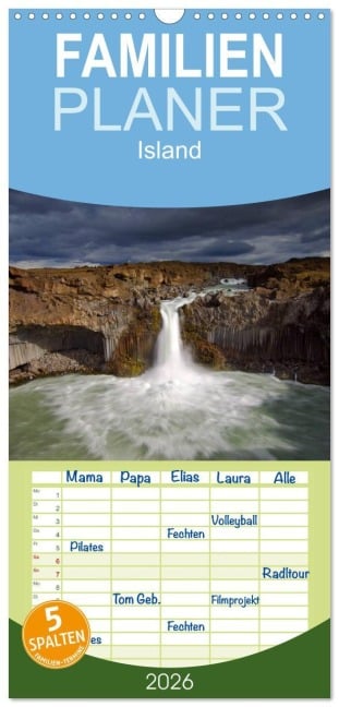 Familienplaner 2026 - Island mit 5 Spalten (Wandkalender, 21 x 45 cm) CALVENDO - Jörg Dauerer