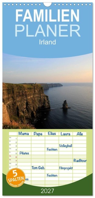 Familienplaner 2027 - Irland mit 5 Spalten (Wandkalender, 21 x 45 cm) CALVENDO - Www. Cknof. de Knof