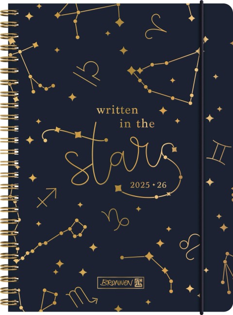 BRUNNEN Schülerkalender (2025/2026) "Stars", 2 Seiten = 1 Woche, A5, 208 Seiten, Papier-Einband, dunkelblau - 