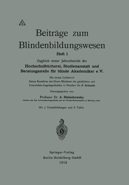 Beiträge zum Blindenbildungswesen - Alfred Bielschowsky
