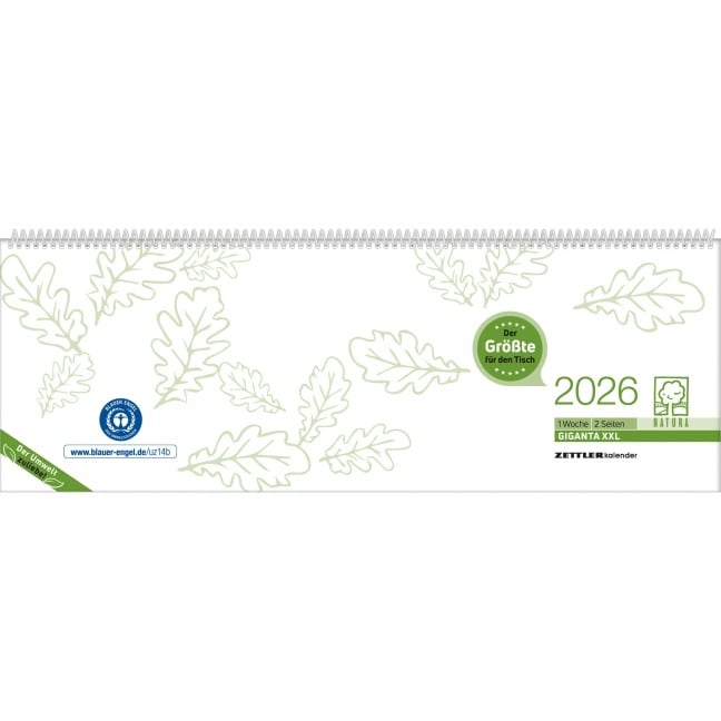 Tischquerkalender Giganta XXL Recycling 2026 - 42,2x14,8 cm - 1 Woche auf 2 Seiten - Bürokalender - Stundeneinteilung 7 - 22 Uhr - 126-0700 -  Tischquerkalender Giganta XXL Recycling 2026 - 42,2x14,8 cm - 1 Woche auf 2 Seiten - Bürokalender - Stundeneinteilung 7 - 22 Uhr - 126-0700 -