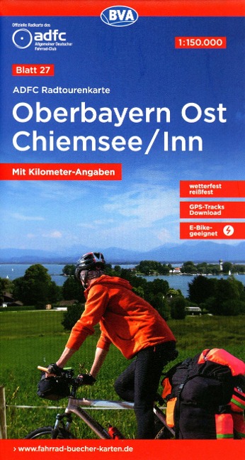 ADFC-Radtourenkarte 27 Oberbayern Ost Chiemsee/Inn 1:150.000, reiß- und wetterfest, E-Bike geeignet, GPS-Tracks Download, mit Bett+Bike Symbolen, mit Kilometer-Angaben - 