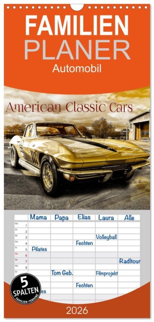 Familienplaner 2026 - American Classic Cars mit 5 Spalten (Wandkalender, 21 x 45 cm) CALVENDO - Christian Chrombacher