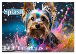 Cover-Bild zum Titel 'Splash - Hunde im Farbrausch (Wandkalender 2026 DIN A2 quer), CALVENDO Monatskalender' von 'Fotodesign Verena Scholze'