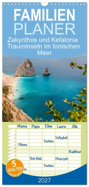 Familienplaner 2027 - Zakynthos und Kefalonia Trauminseln im Ionischen Meer mit 5 Spalten (Wandkalender, 21 x 45 cm) CALVENDO - Mike Hans Steffl