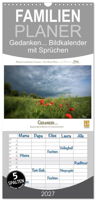 Familienplaner 2027 - Gedanken... Bildkalender mit Sprüchen mit 5 Spalten (Wandkalender, 21 x 45 cm) CALVENDO - Martina Wrede