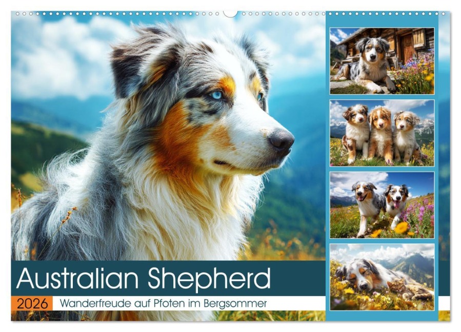 Australian Shepherd. Wanderfreude auf Pfoten im Bergsommer (Wandkalender 2026 DIN A2 quer), CALVENDO Monatskalender - Rose Hurley