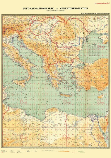 LUFT-NAVIGATIONSKARTE: Östliches Mittelmeer, Balkan, Nordafrika 1940 (Plano) - 
