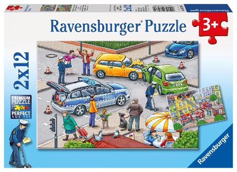 Mit Blaulicht unterwegs. Puzzle 2 x 12 Teile - 