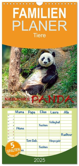 Familienplaner 2025 - Niedlicher Panda mit 5 Spalten (Wandkalender, 21 x 45 cm) CALVENDO - Peter Roder