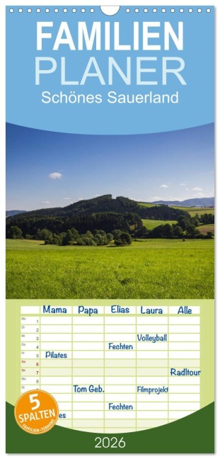 Familienplaner 2026 - Schönes Sauerland mit 5 Spalten (Wandkalender, 21 x 45 cm) CALVENDO - Simone Rein