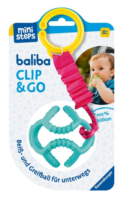 Ravensburger 4583 baliba Clip & Go - Flexibler Ball mit Befestigung für Greif- und Beißspaß unterwegs - Baby Spielzeug ab 0 Monaten - türkis - 